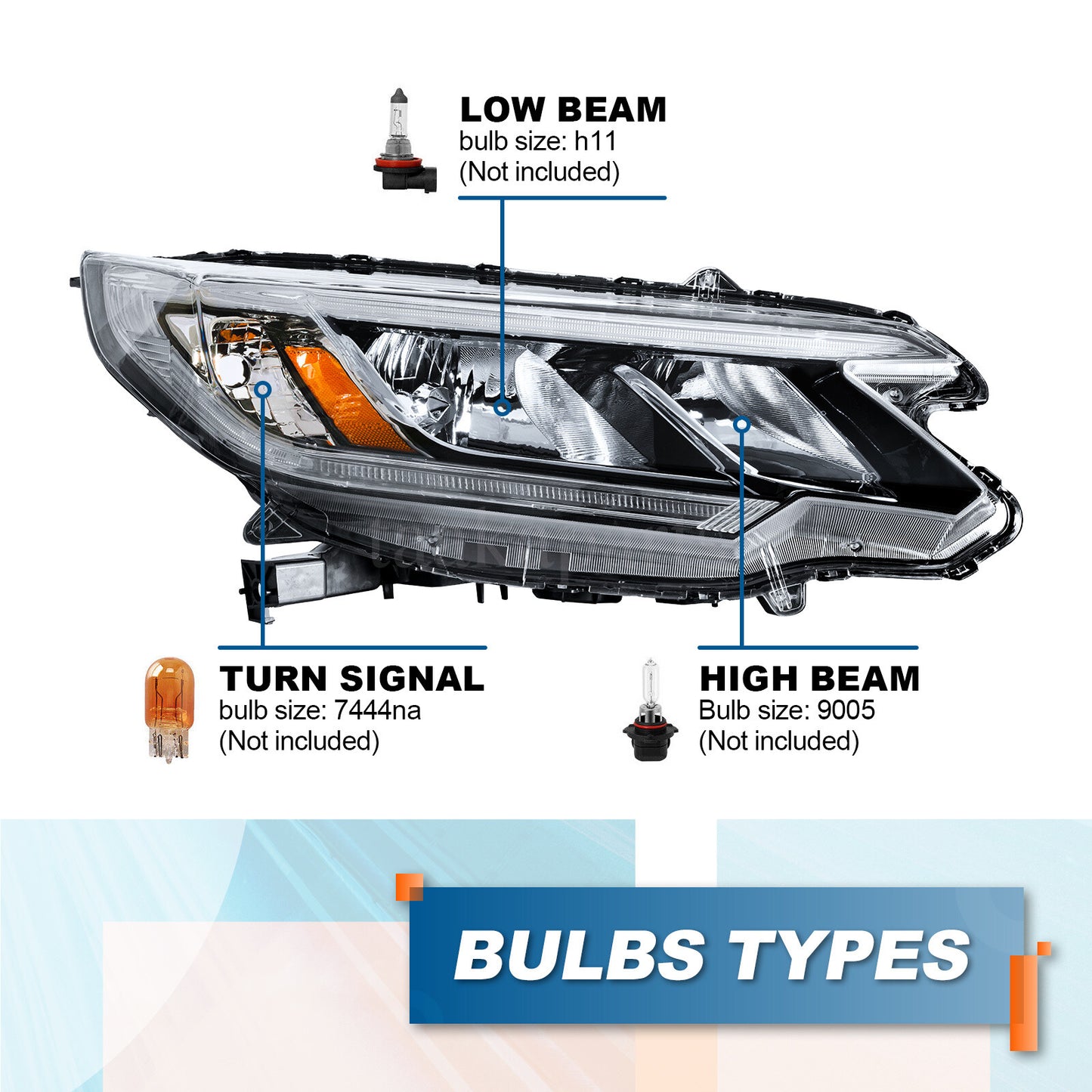 For 2015 2016 Honda CRV CR-V Black Headlights Headlamps Assembly W/ LED DRL