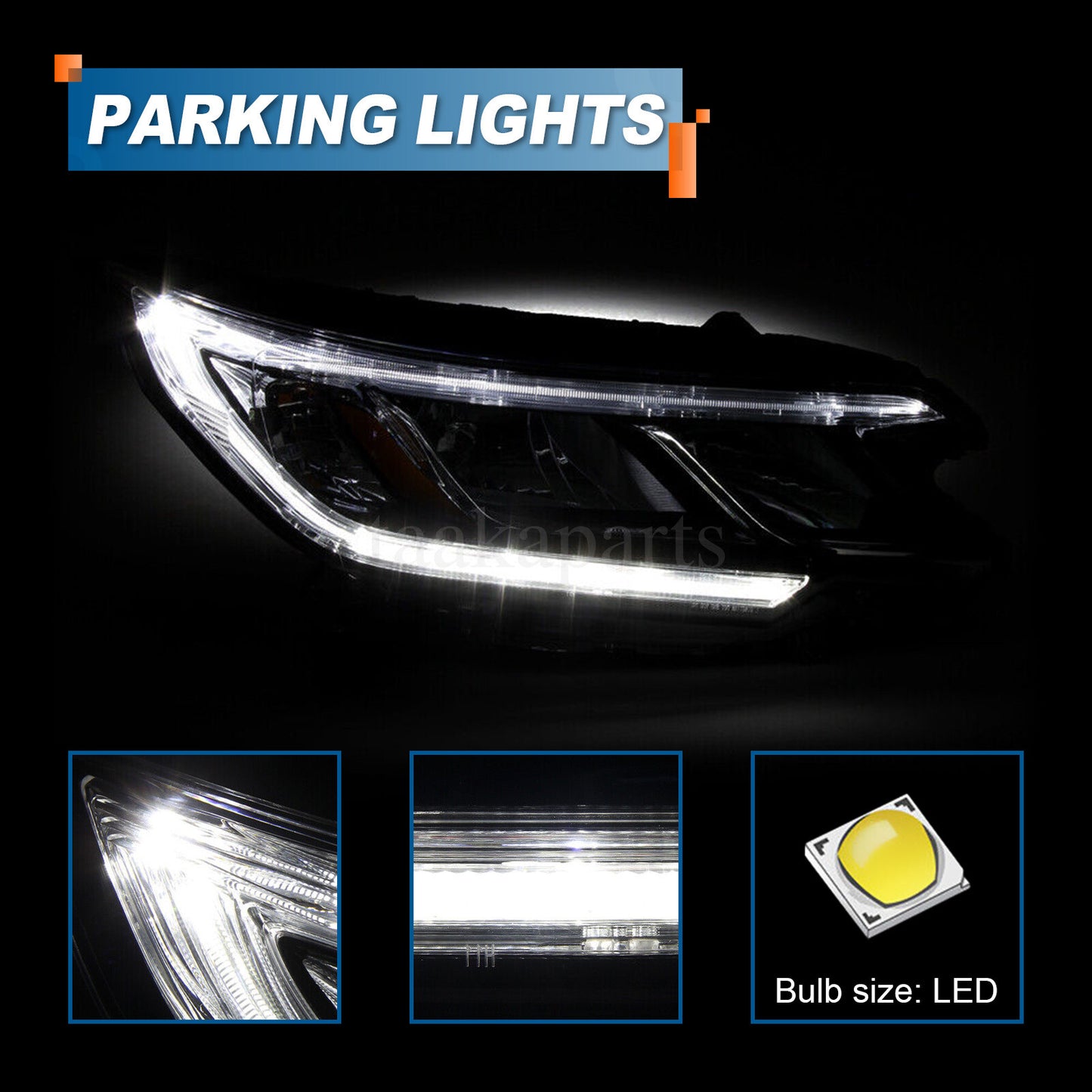 For 2015 2016 Honda CRV CR-V Black Headlights Headlamps Assembly W/ LED DRL