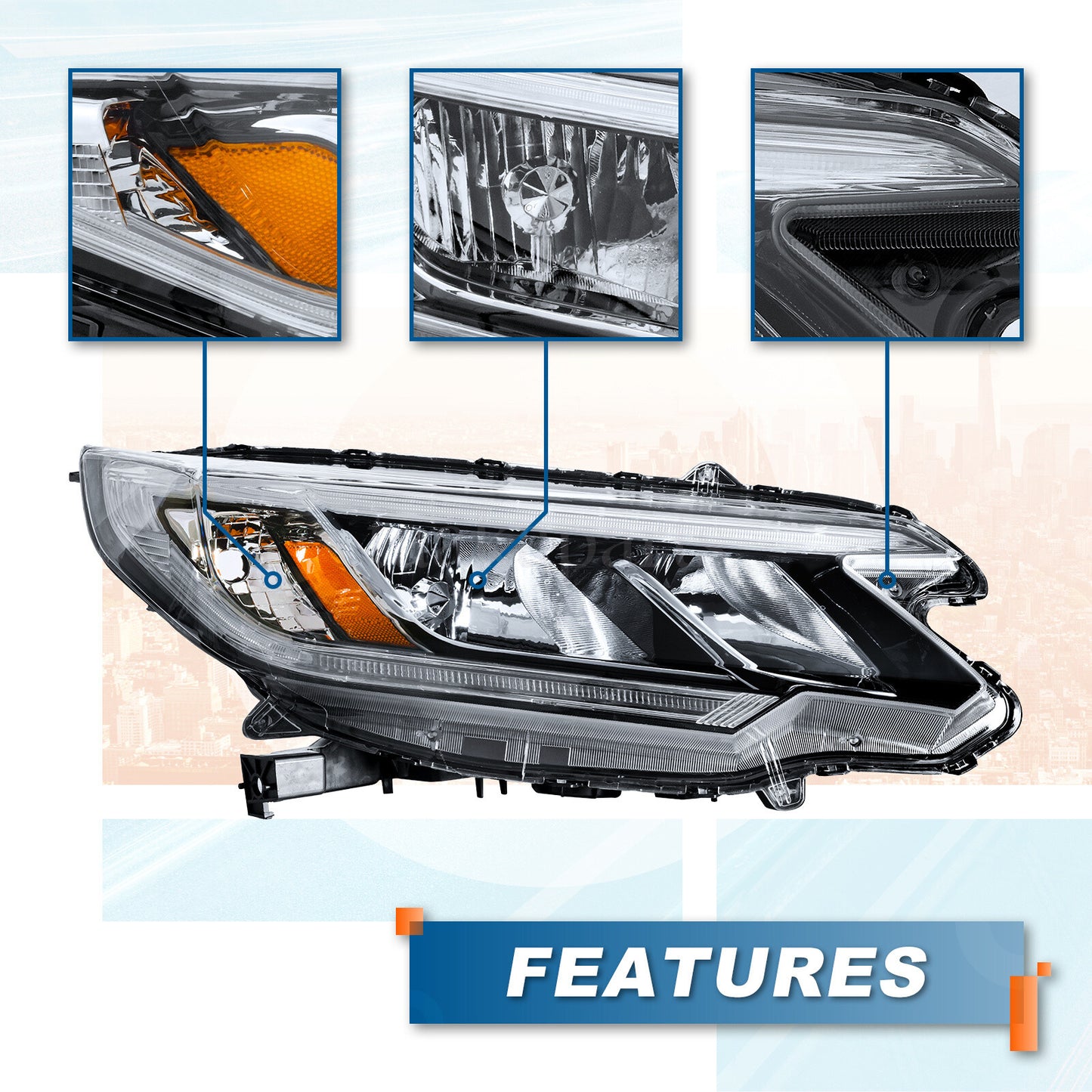 For 2015 2016 Honda CRV CR-V Black Headlights Headlamps Assembly W/ LED DRL