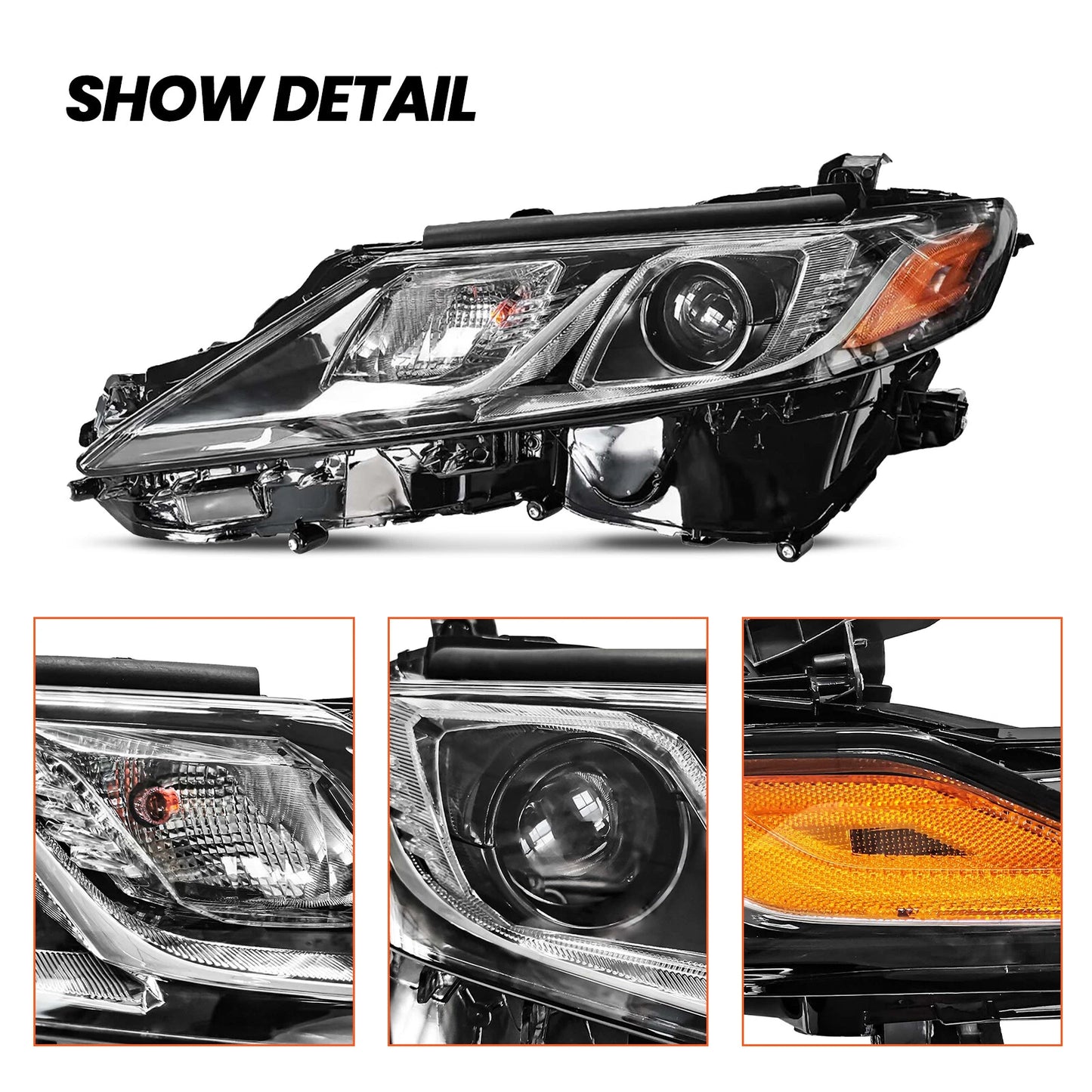 2018-2022 Toyota Camry Halogen Headlights Pair Chrome – DOT Approved