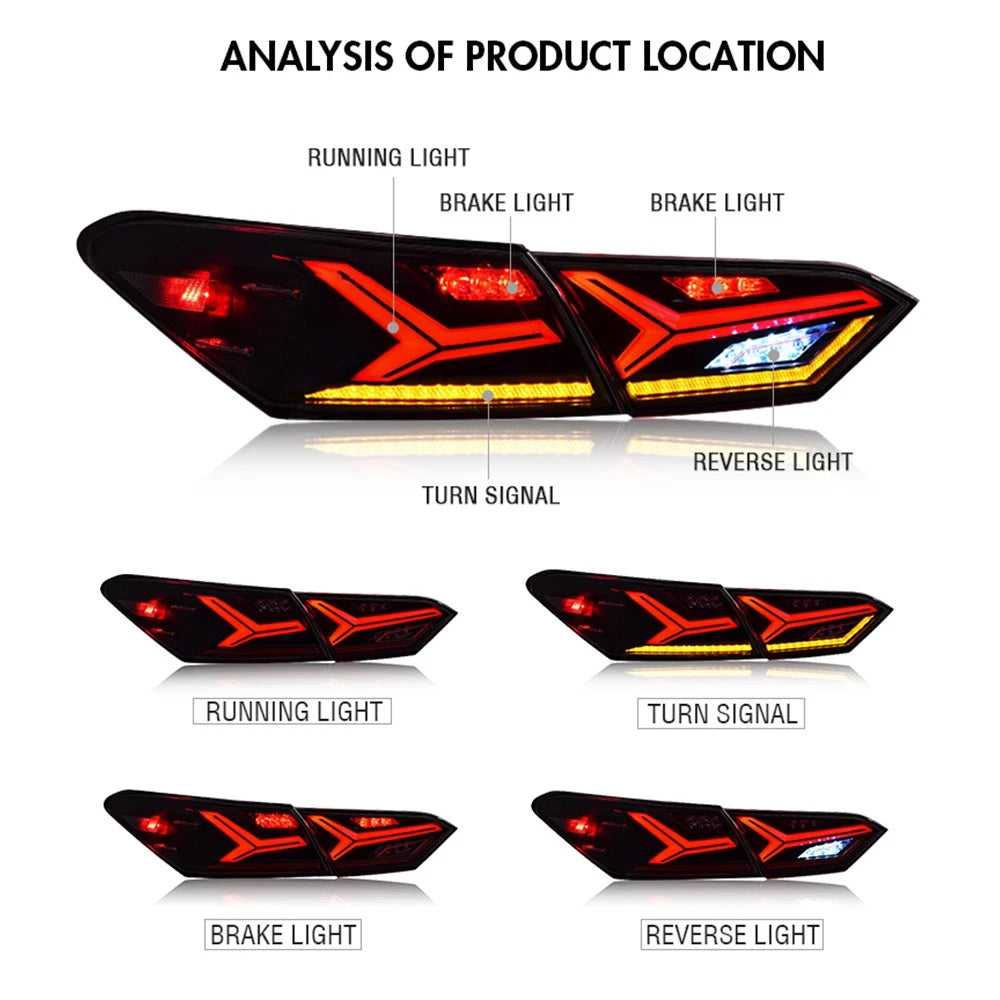 2018-2025 Toyota Camry LED Sequential Tail Lights Smoked Pair – DOT/SAE Approved Startup Animation