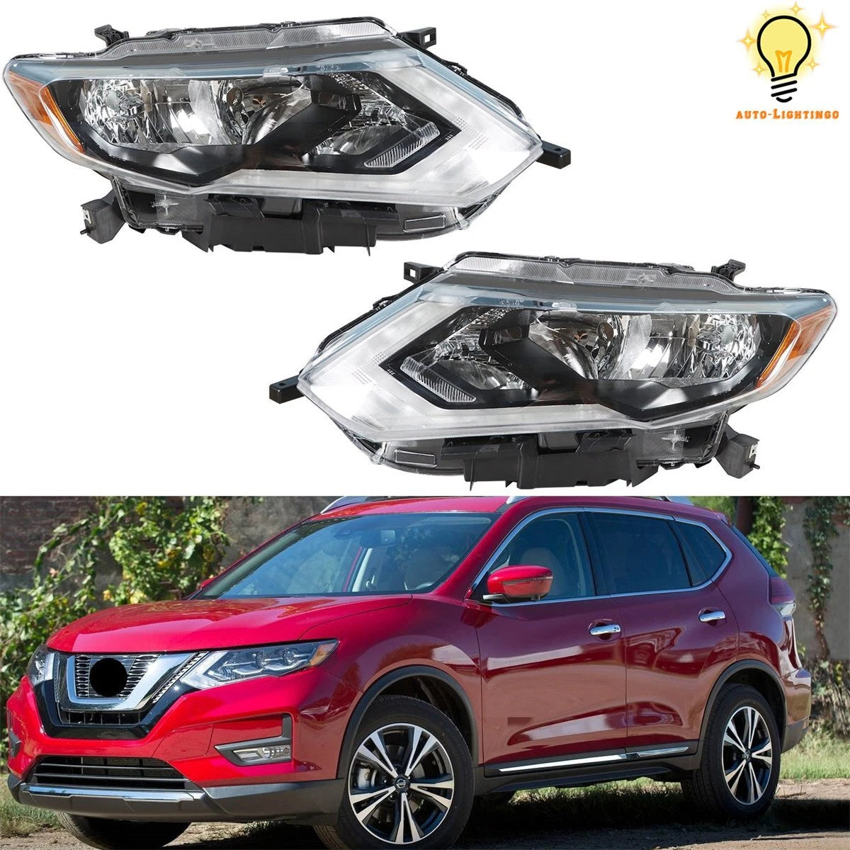 2017-2019 Nissan Rogue Halogen Headlights Pair – DOT Approved
