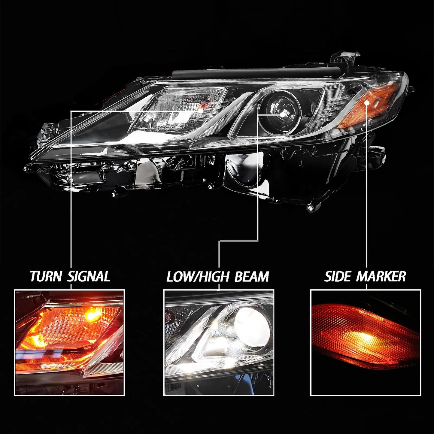 2018-2022 Toyota Camry Halogen Headlights Pair Chrome – DOT Approved